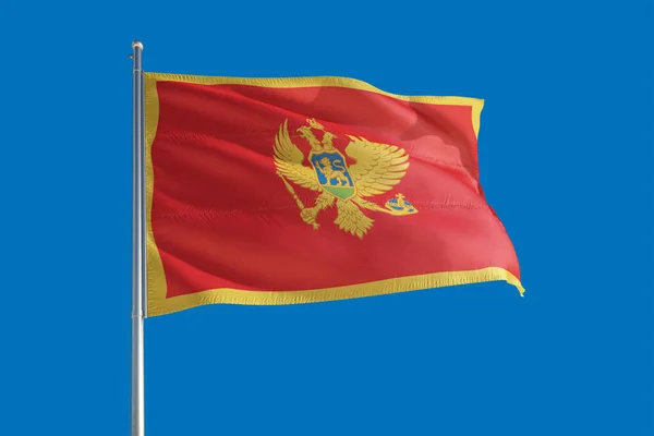 Bandeira Nacional Montenegro Acenando Vento Céu Azul Profundo Tecido Alta — Fotografia de Stock