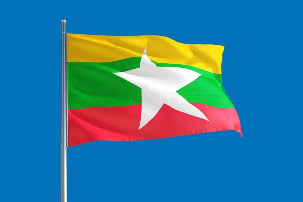 Myanmar Nationale Vlag Wapperend Wind Een Diepblauwe Hemel Hoge Kwaliteit — Stockfoto