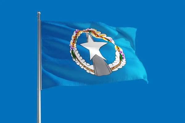 Northern Mariana Islands National Flag Waving Wind Deep Blue Sky — Stock Photo, Image