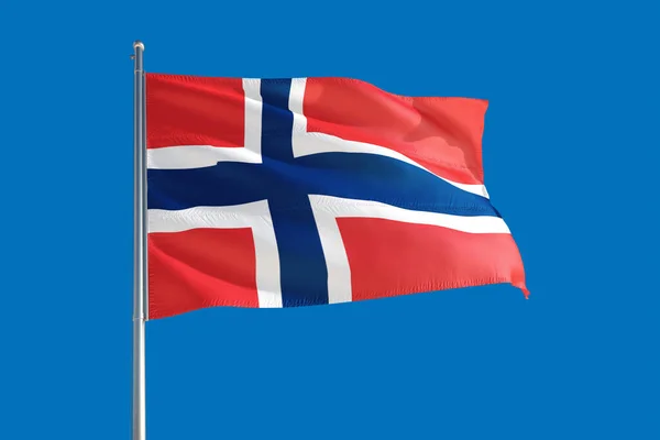 Bandera Nacional Noruega Ondeando Viento Sobre Cielo Azul Profundo Tejido — Foto de Stock