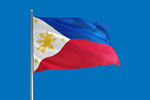 Die Philippinische Nationalflagge Weht Wind Tiefblauen Himmel Hochwertiger Stoff Konzept — Stockfoto