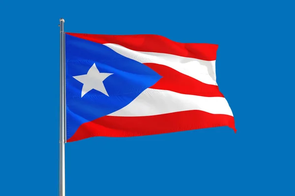 Puerto Rico National Flag Waving Wind Deep Blue Sky High — Stock Photo, Image