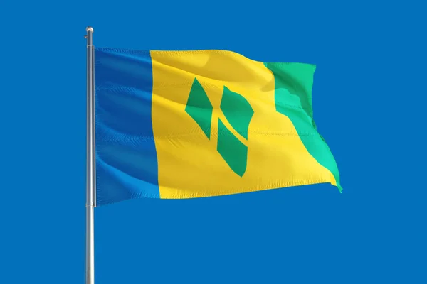 Saint Vincent Grenadine Bandiera Nazionale Sventola Nel Vento Cielo Blu — Foto Stock