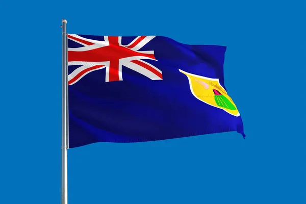 Turken Caicos Eilanden Nationale Vlag Zwaaiend Wind Een Diepblauwe Hemel — Stockfoto