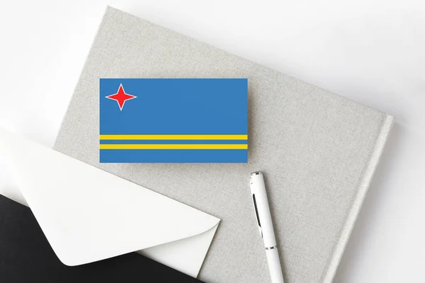 Bandera Aruba Sobre Fondo Letra Minimalista Sobre Invitación Nacional Con — Foto de Stock