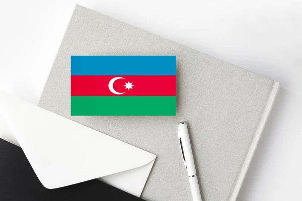 Bandera Azerbaiyán Sobre Fondo Carta Minimalista Sobre Invitación Nacional Con — Foto de Stock