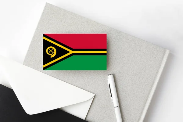Bandera Vanuatu Sobre Fondo Letra Minimalista Sobre Invitación Nacional Con — Foto de Stock