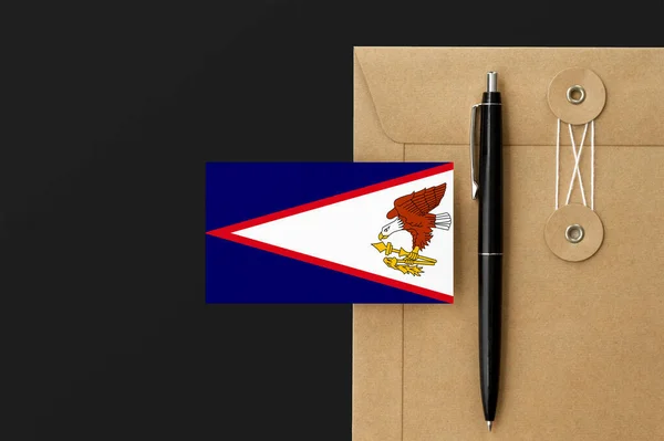 Bandera Samoa Americana Sobre Carta Envolvente Artesanal Fondo Pluma Negra — Foto de Stock