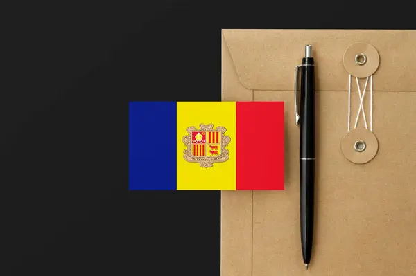 Bandera Andorra Sobre Carta Envolvente Artesanal Fondo Lápiz Negro Concepto — Foto de Stock