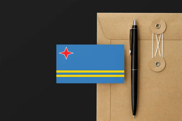Bandera Aruba Sobre Carta Sobre Artesanal Fondo Pluma Negra Concepto — Foto de Stock