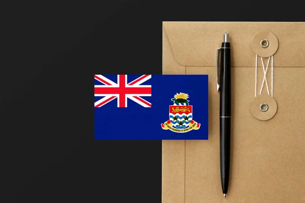 Bandera Las Islas Caimán Carta Sobre Artesanal Fondo Pluma Negra — Foto de Stock