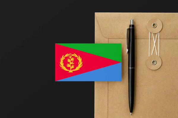 Eritrea Flag Craft Envelope Letter Black Pen Background National Invitation — Stock Photo, Image