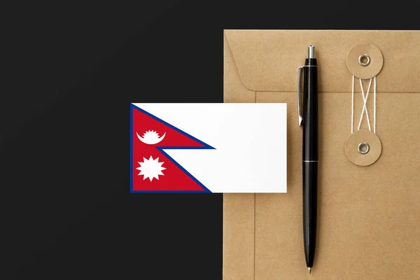 Bandera Nepal Carta Sobre Artesanal Fondo Pluma Negra Concepto Invitación — Foto de Stock