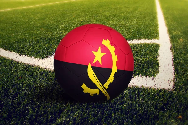 Bandera Angola Posición Patada Esquina Fondo Del Campo Fútbol Tema — Foto de Stock