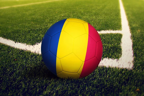 Chad Vlag Bal Hoek Kick Positie Voetbalveld Achtergrond Nationaal Voetbal — Stockfoto