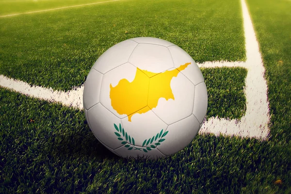 Cyprus Flag Ball Corner Kick Position Soccer Field Background National — Stock Photo, Image