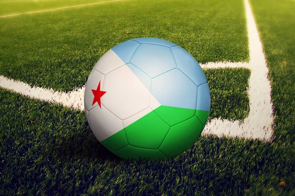 Bandera Djibouti Posición Patada Esquina Fondo Del Campo Fútbol Tema — Foto de Stock