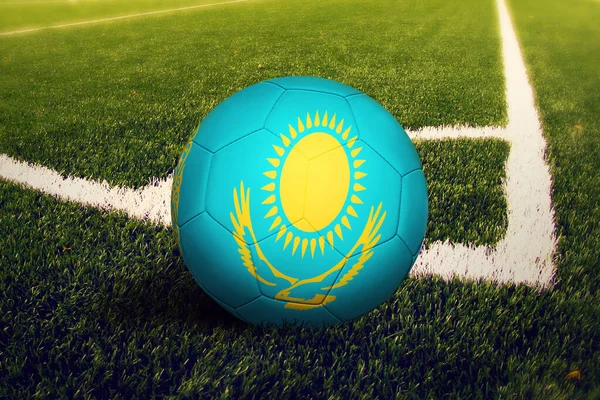 Bandera Kazajstán Posición Patada Esquina Fondo Del Campo Fútbol Tema — Foto de Stock