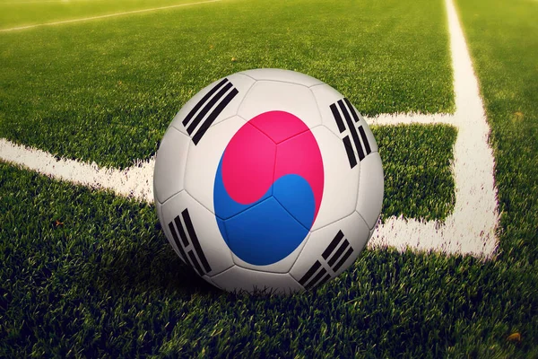 Bandera Corea Del Sur Posición Patada Esquina Fondo Del Campo — Foto de Stock