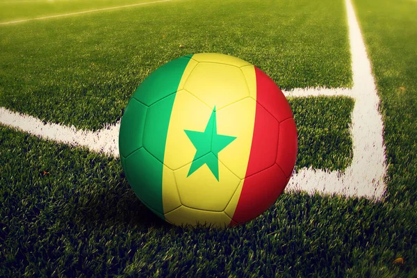 Bandera Senegal Posición Patada Esquina Fondo Del Campo Fútbol Tema — Foto de Stock