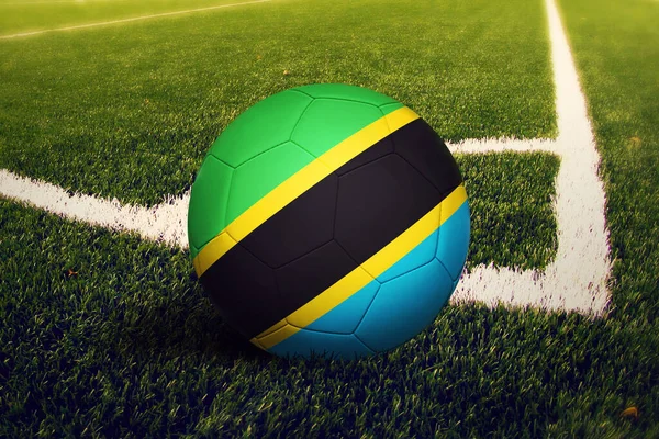 Bandera Tanzania Posición Patada Esquina Fondo Del Campo Fútbol Tema — Foto de Stock