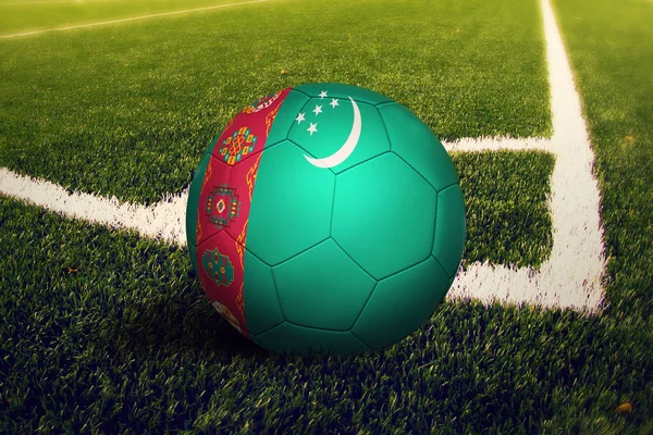 Bandera Turkmenistán Posición Patada Esquina Fondo Del Campo Fútbol Tema — Foto de Stock
