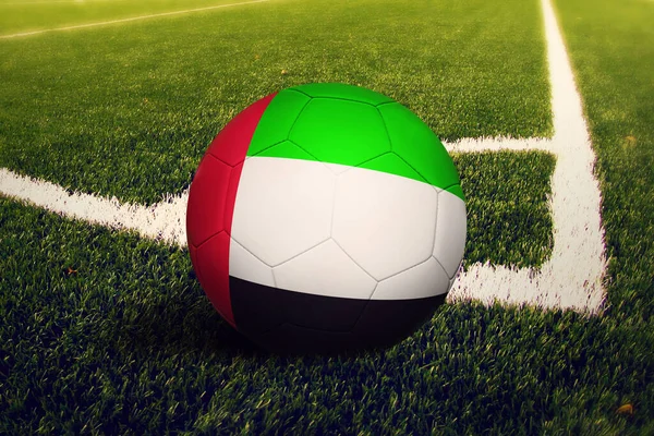 Bandera Los Emiratos Árabes Unidos Posición Patada Esquina Fondo Del — Foto de Stock