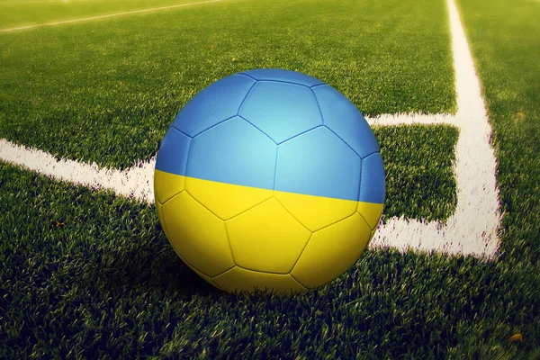 Ukraine Flag Ball Corner Kick Position Soccer Field Background National — Stock Photo, Image