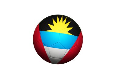 Antigua ve Barbuda bayrağı köşe vuruşunda, futbol sahasında. Ulusal futbol teması yeşil çimlerde.