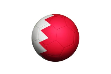 Köşede top, saha arkasında bahreyn bayrağı. Ulusal futbol teması yeşil çimlerde.