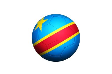 Kongo bayrağı köşe vuruşu pozisyonunda, futbol sahasında. Ulusal futbol teması yeşil çimlerde.