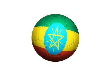 Köşedeki futbol sahasında Etiyopya bayrağı var. Ulusal futbol teması yeşil çimlerde.