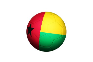Köşe vuruşunda topun üzerinde Gine bayrağı, futbol sahasında arka plan. Ulusal futbol teması yeşil çimlerde.