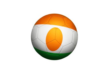 Nijer bayrağı köşe vuruşunda, futbol sahasında. Ulusal futbol teması yeşil çimlerde.