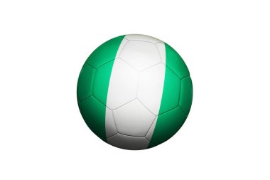 Nijerya bayrağı köşe vuruşunda top, futbol sahasında arka plan. Ulusal futbol teması yeşil çimlerde.