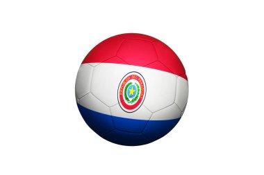Paraguay bayrağı köşe vuruşunda, futbol sahasında. Ulusal futbol teması yeşil çimlerde.