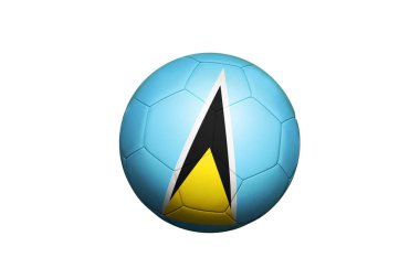 Saint Lucia bayrağı köşe vuruşu pozisyonunda, futbol sahasında. Ulusal futbol teması yeşil çimlerde.