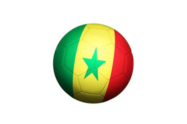 Senegal bayrağı köşe vuruşunda, futbol sahasında. Ulusal futbol teması yeşil çimlerde.