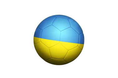 Ukrayna bayrağı köşe vuruşu pozisyonunda, futbol sahasında. Ulusal futbol teması yeşil çimlerde.
