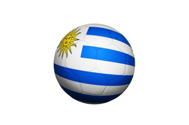 Uruguay bayrağı köşe vuruşunda, futbol sahasında. Ulusal futbol teması yeşil çimlerde.