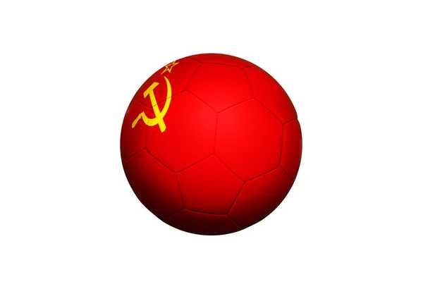 ソ連はキックポジション サッカー場の背景でボールにフラグを立てます 緑の草をテーマにしたサッカー日本代表 — ストック写真
