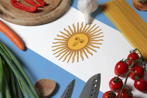 Argentína Zászló Friss Zöldségek Kés Koncepció Asztal Főzés Koncepció Előkészítése — Stock Fotó