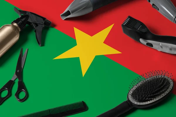 Bandera Burkina Faso Con Herramientas Corte Pelo Peines Tijeras Herramientas — Foto de Stock