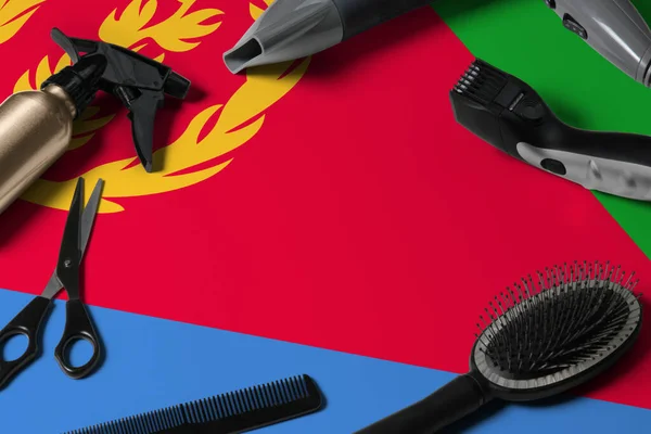Bandera Eritrea Con Herramientas Corte Cabello Peines Tijeras Herramientas Peluquería — Foto de Stock