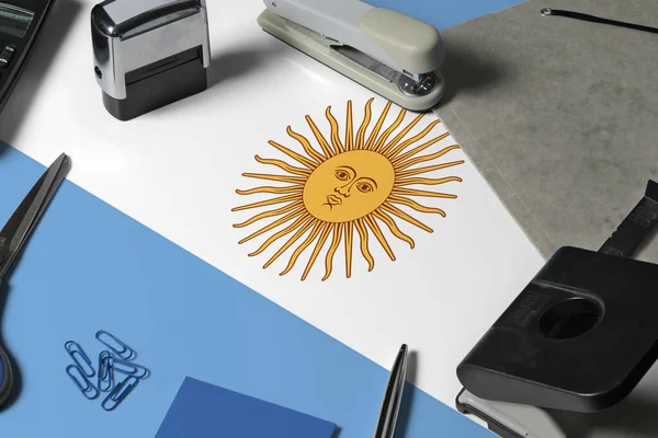 Argentína Zászló Irodai Munkahelyi Háttérrel Nemzeti Helyhez Kötött Koncepció Irodai — Stock Fotó