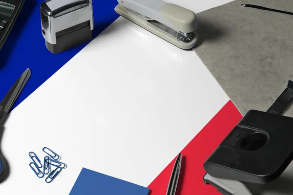 Bandera Francia Con Antecedentes Lugar Trabajo Concepto Nacional Estacionario Con — Foto de Stock