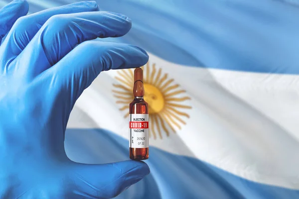 Bandera Argentina Con Concepto Coronavirus Covid Médico Con Guantes Médicos — Foto de Stock