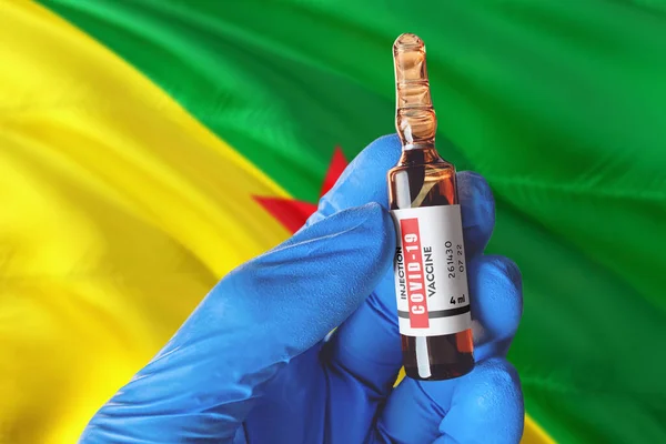 Franska Guyana Flagga Med Coronavirus Covid Koncept Läkare Med Blå — Stockfoto
