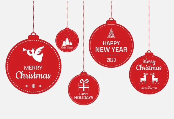 Kırmızı Noel topları seti. Noel ve yeni yıl afişi