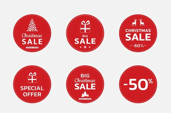 Etikettenset für den Weihnachtsverkauf. Weihnachten und Neujahr Promotion-Design. Aufkleber verkaufen — Stockvektor